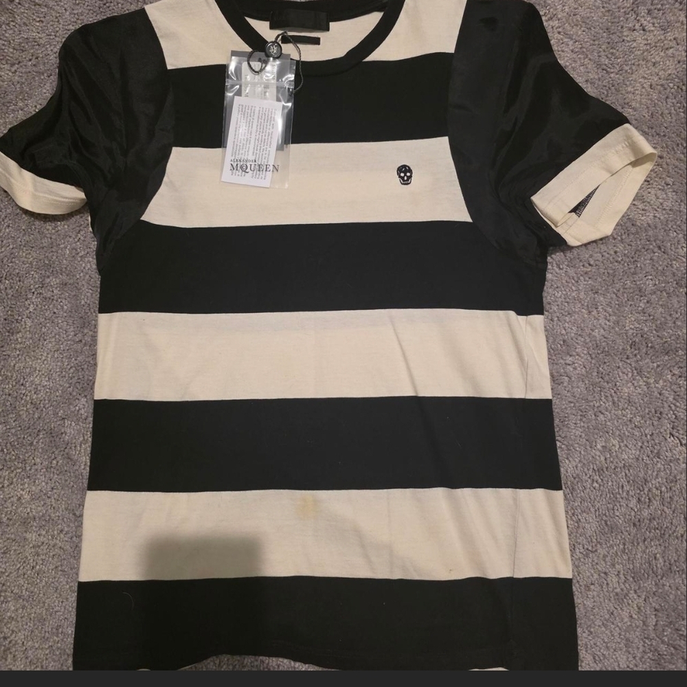 Alexander McQueen Black and Cream Striped Crew Tee